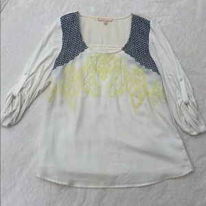Cream blouse with yellow and navy detailing